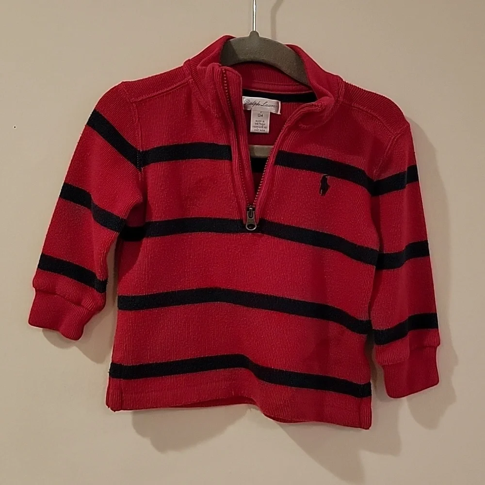 Polo ralph lauren sweater baby Size 12m very comfortable red and blue stripe zip